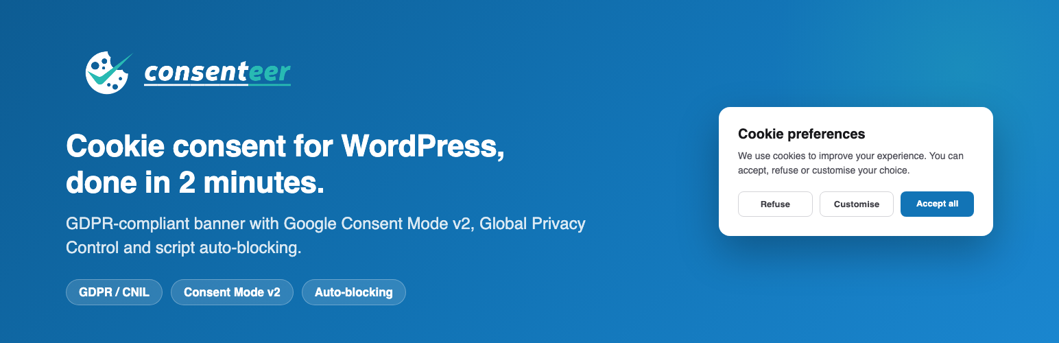 Consenteer — Cookie Consent (GDPR & Google Consent Mode v2)