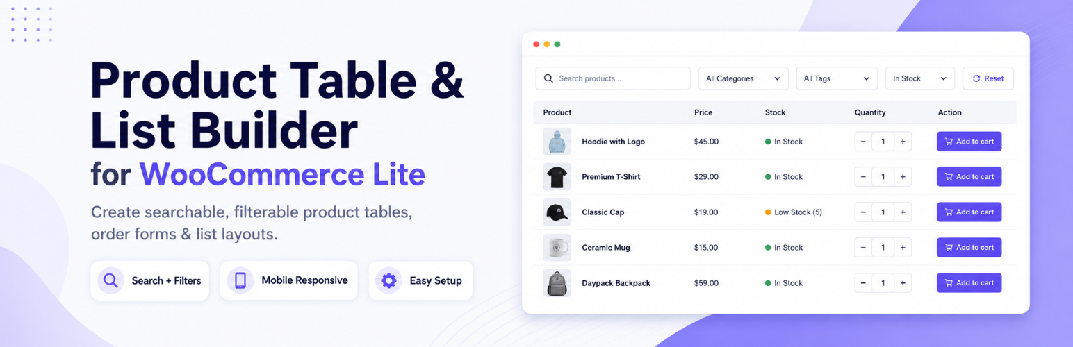 Product Table & List Builder For WooCommerce